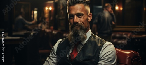 The hair is styled and cut by a master barber. Barbershop concept.