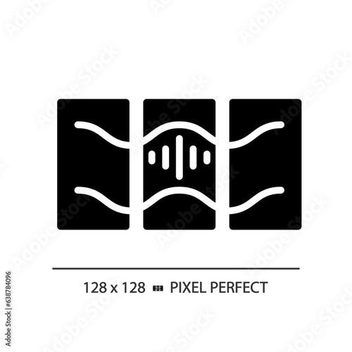2D pixel perfect soundproof layers glyph style icon, isolated vector, soundproofing solid illustration.