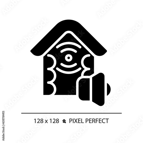 2D pixel perfect soundproof walls glyph style icon, isolated vector, soundproofing solid illustration.