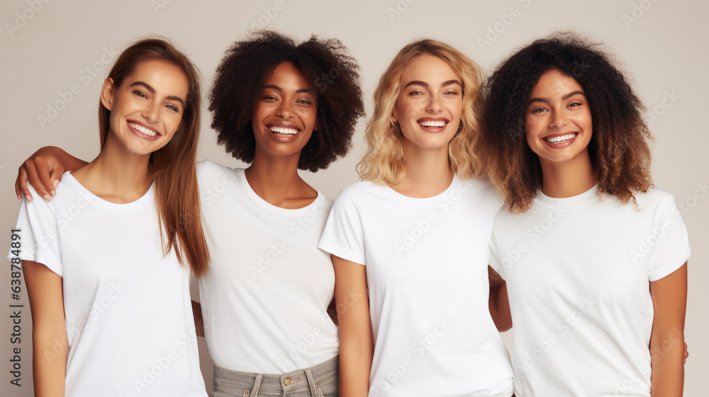 group of happy different women in white t-shirts generative Ai group of happy different women in white t-shirts generative Ai