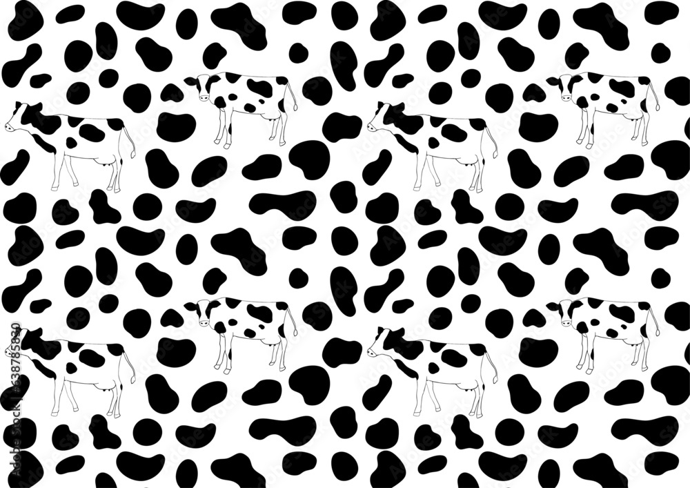 乳牛と柄　パターン　背景白