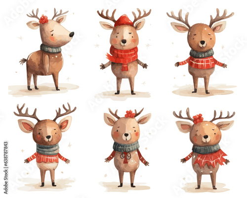 set of cute cartoon reindeer vectors