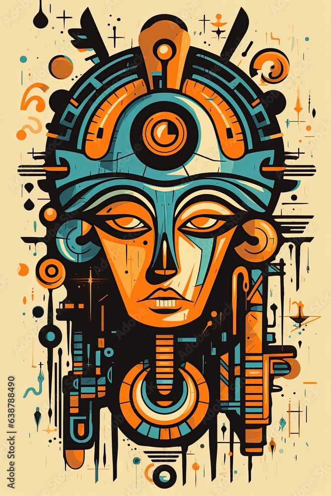 Egyptian Pharaoh funeral mask abstract poster design. Generative Ai illustration Egyptian Pharaoh funeral mask abstract poster design. Generative Ai illustration