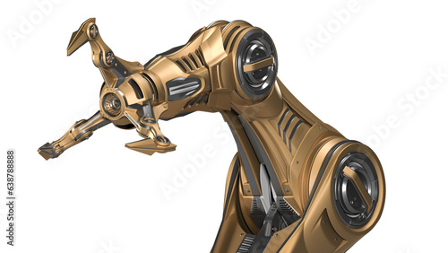 Sci-Fi robotic arm or detailed futuristic claw. Gripper manipulator or industrial assembly robot. 3d rendering isolated on transparent background