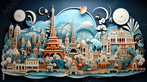 Paris cityscape  paper art, generative ai