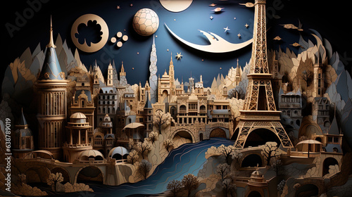 Paris cityscape  paper art, generative ai