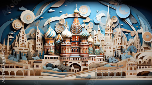 Moscow cityscape  paper art  generative ai