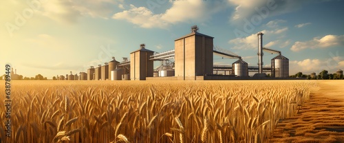 Weizenfeld vor moderner Fabrik