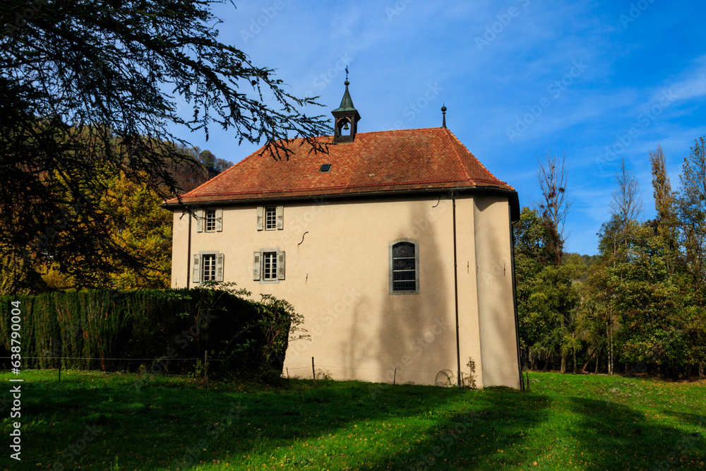 Small church in Verolliey near Saint Maurice, Switzerland in autumn