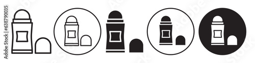 Deodorant Icon. Symbol of roll on perfume stick or deo bottle. Flat vector set of armpit makeup or cosmetic beauty fragrance roller with ball. Outline logo sign of aroma liquid  smell removing tube