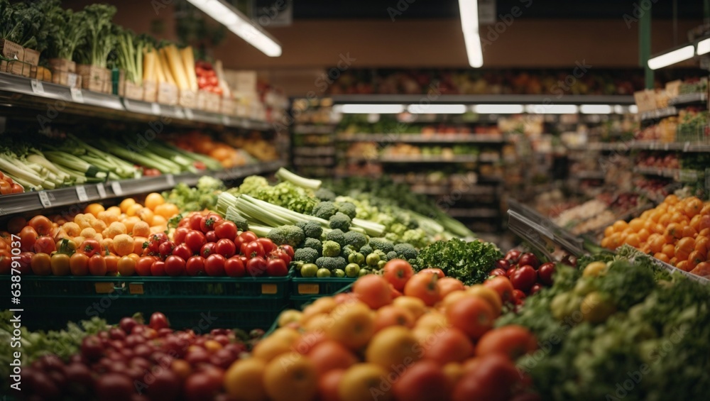 shelf of fresh vegetables in super market