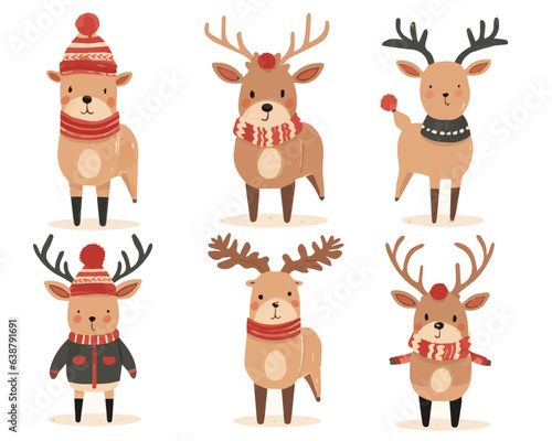 set of christmas reindeers vector