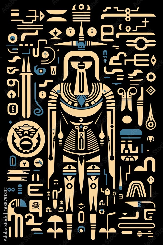 Egyptian abstract poster design in hieroglyphic signs style. Generative Ai Egyptian abstract poster design in hieroglyphic signs style. Generative Ai