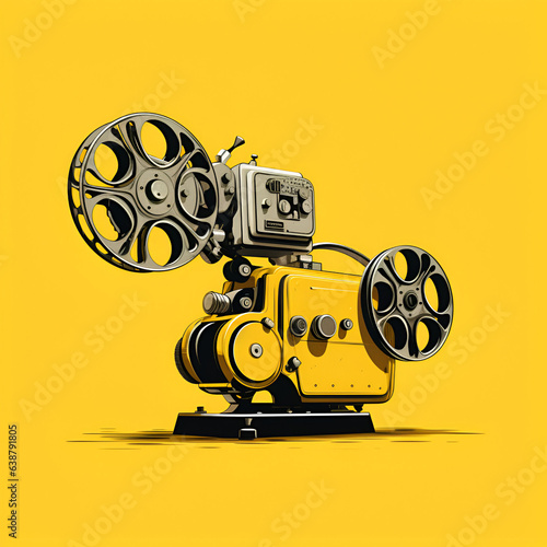 vintage movie camera yellow background 