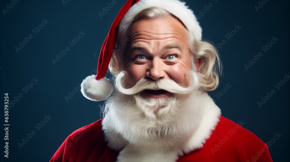 Portrait of Santa Claus with white beard and is wearing a red hat and ...