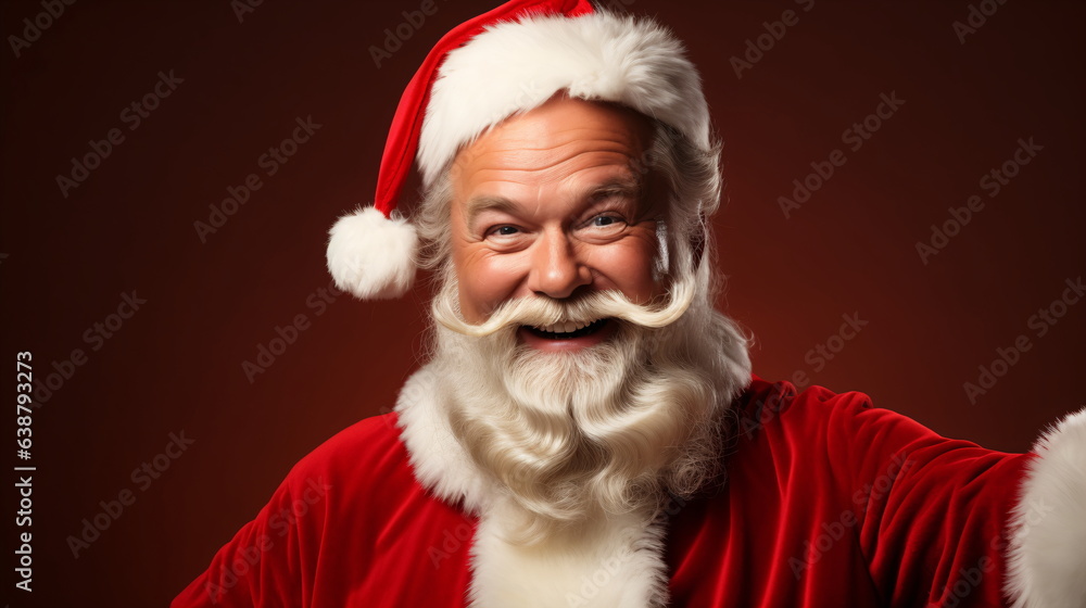 Portrait of Santa Claus, he has a long, white beard and is wearing a red hat and is wearing a red suit with white fur trim on green background. looking directly at the camera Generative ai Portrait of Santa Claus, he has a long, white beard and is wearing a red hat and is wearing a red suit with white fur trim on green background. looking directly at the camera Generative ai