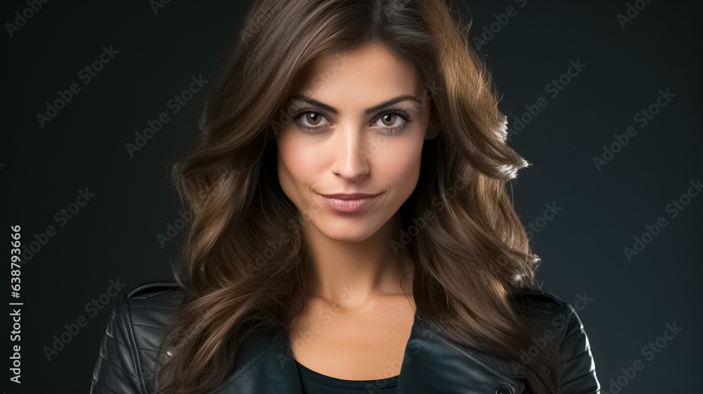 Serious, mockup and portrait of confident woman  isolated in a gray background studio ready for work. Proud, dark and female person or professional confident and focus on job.
