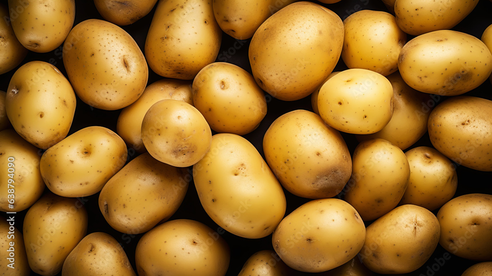 Fresh potatoes with water drops background. Vegetables backdrop. Generative AI Fresh potatoes with water drops background. Vegetables backdrop. Generative AI