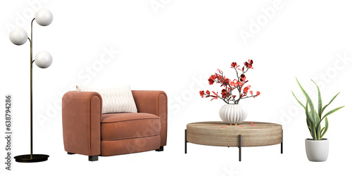 Cuadro en lienzo Isolate interior lounge furniture set on transparent backgrounds 3d rendering pn