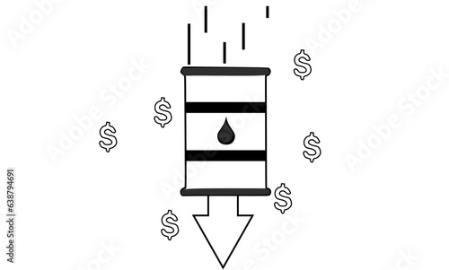 Oil industrial down illustration, oil price decreasing. oil demand decreasing.
