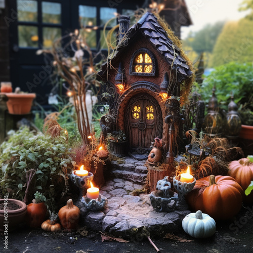 Fairy garden halloween, halloween decor, ai generative
