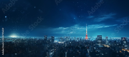 都市の夜景のパノラマ

