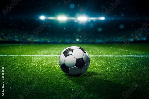 スタジアムのライトに照らされるサッカーボール  © fumoto-lab
