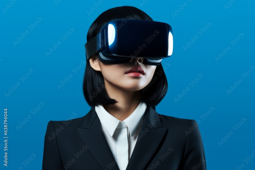 VRゴーグルを装着したスーツの女性
VRゴーグルを装着したスーツの女性
