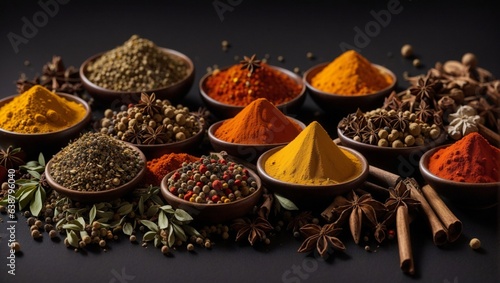 Spices on black background.