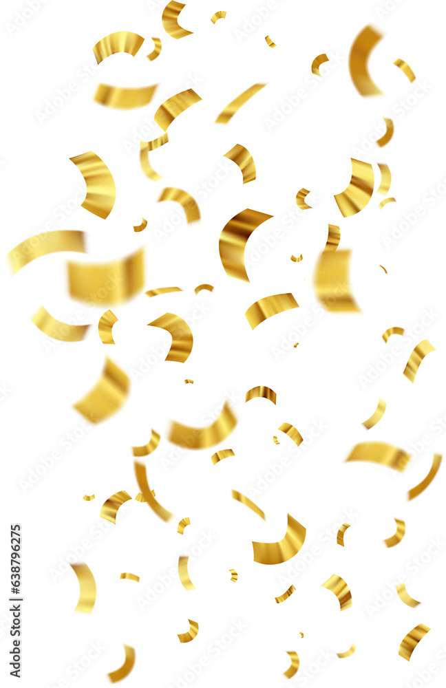 Falling isolated Gold Confetti. Glossy golden festive tinsel.