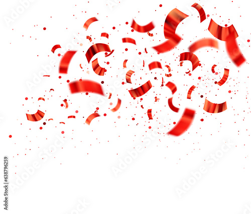 Falling isolated Red Confetti. Glossy red festive tinsel.