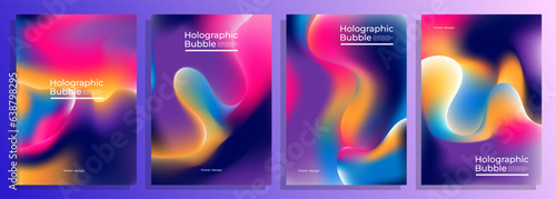 Abstract holographic bubble gum color mesh gradient iridescent cover poster background design set
