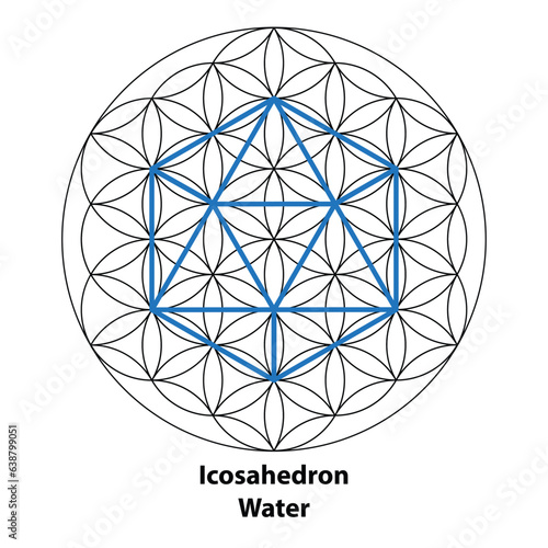 Icosahedron Water. Scared Geometry Vector Design Elements color. This is religion, philosophy, and spirituality symbols. the world of geometry.