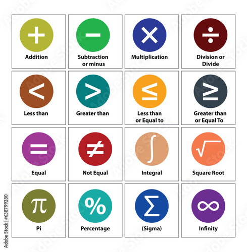 math's symbols color circle icons, vector illustration. simple icons colorful math symbols