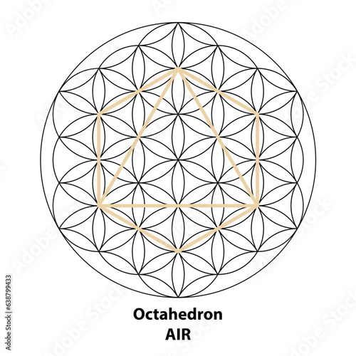 Octahedron Air. Flower of life Black outline. Scared Geometry Vector Design Elements color. These is religion, philosophy, and spirituality symbols. the world of geometry.