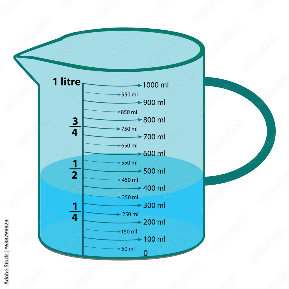 Scale measuring jug 350ml. with measuring scale. Beaker for chemical experiments in the laboratory. Vector illustration