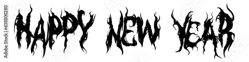 Happy New Year text. Hand drawn lettering in goth style. Black letters illustration in horror style. Fashionable style for decor. Vector EPS 10