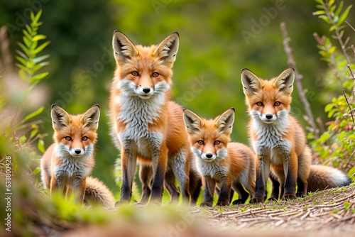 Captivating Image of a fox and Her Charming Fox Babies Exploring the Wild Forest © prasanth