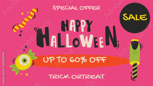 Halloween Sale Promotion poster template with candy. Website spooky or banner template.