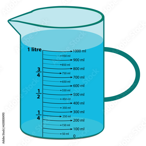 The scale measuring jug. with measuring scale. Beaker for chemical experiments in the laboratory. Vector illustration