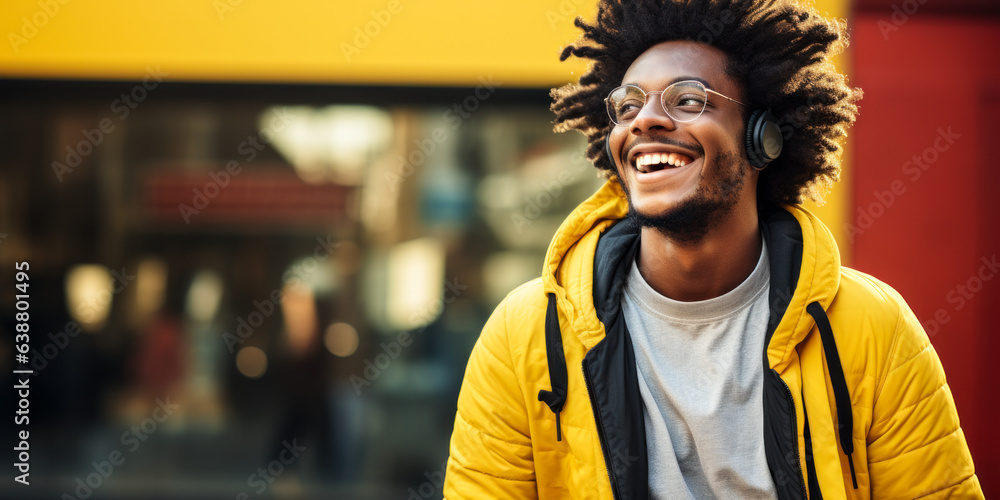Modern Lifestyle: Portrait of an African American Man Listening to Music Modern Lifestyle: Portrait of an African American Man Listening to Music