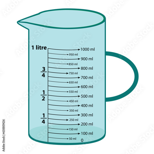 The scale measuring jug. with measuring scale. Beaker for chemical experiments in the laboratory. Vector illustration