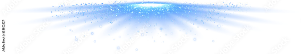 Glow light effect. Blue glitter and bokeh on transparent backdrop. Luxury particles with stardust. Magic Christmas composition. Special shine for poster or advertising. PNG.