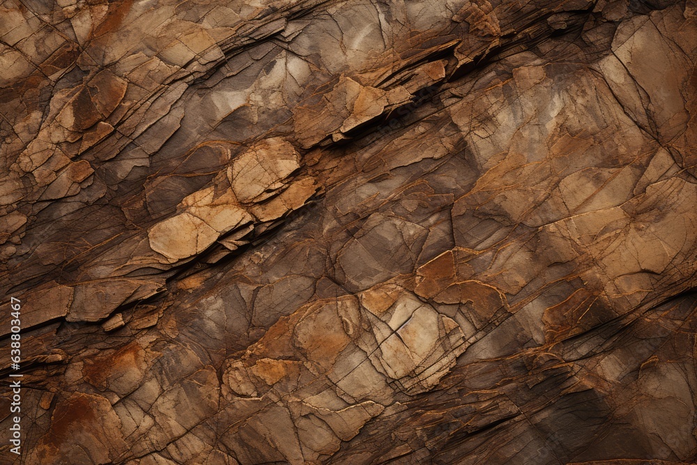 Brown rock texture with cracks. Rough mountain surface.