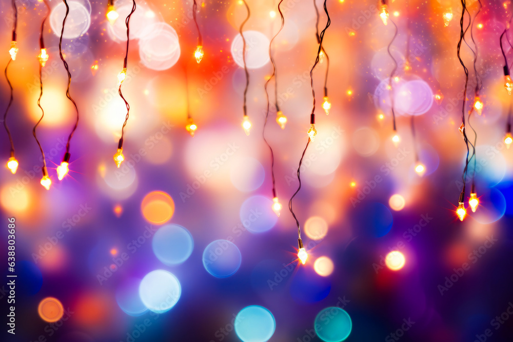 Blurry photo of string of lights hanging from ceiling. Blurry photo of string of lights hanging from ceiling.