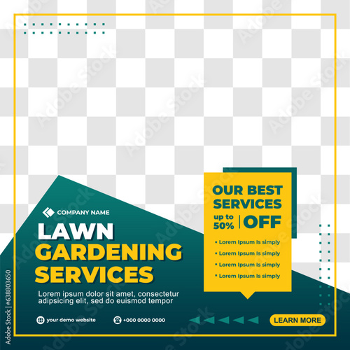 Lawn Mower Garden or Landscaping Service Social Media Post and Web Banner Template design, Agriculture and farming business advertisement flyer design.