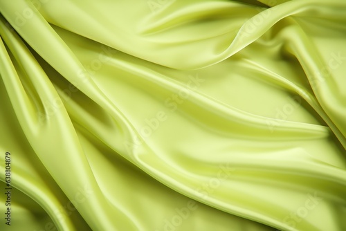 Soft, silky, and shiny lime green satin fabric. Smooth and undulating texture.