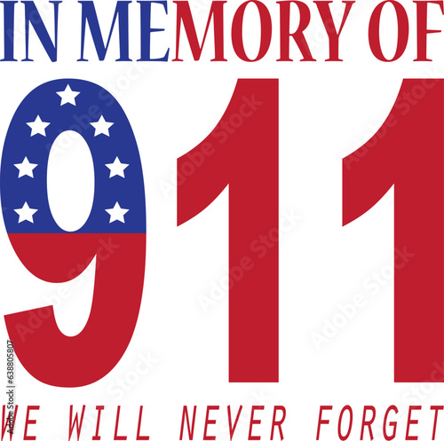 USA patriot day icon, number 911 with usa flag motif isolated on white background