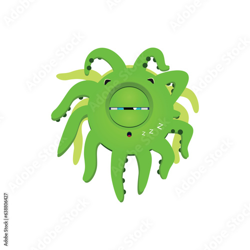 Funny green monster. Cartoon illustration of a sleepy one-eyed monster with tentacles isolated on a white background. Vector 10 EPS.
