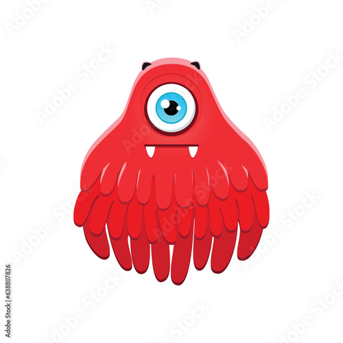 Funny red monster. Cartoon illustration of a doubting one-eyed monster with tentacles isolated on a white background. Vector 10 EPS.